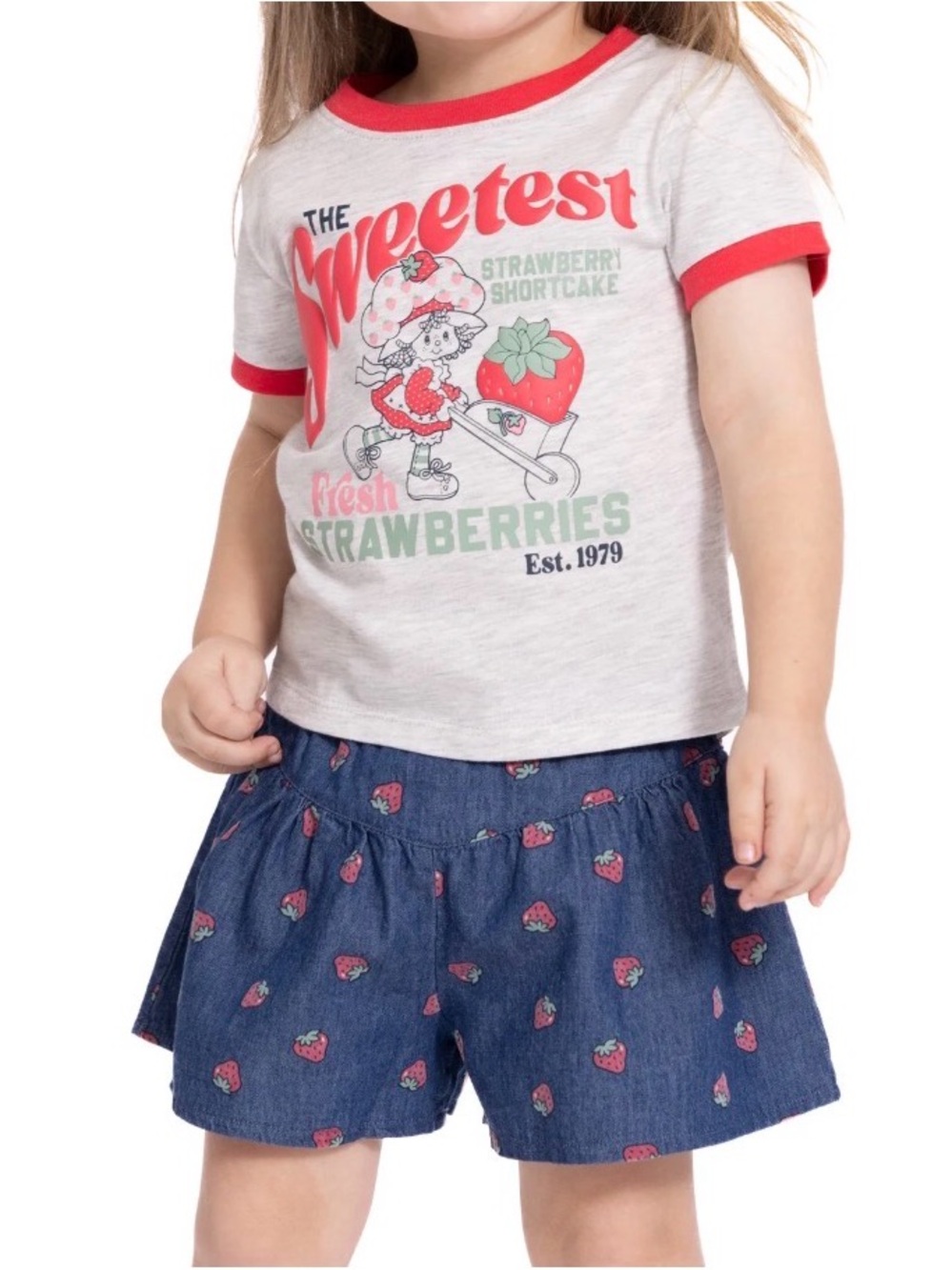 Strawberry Shortcake Graphic Tee and Denim short Set - Red & Navy
